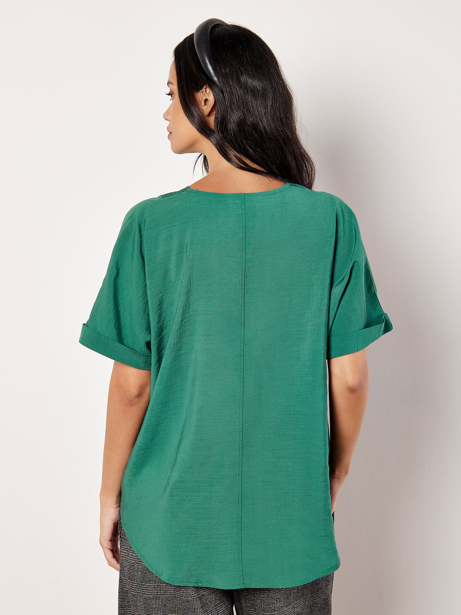 Pleat Detail V Neck Top Apricot Clothing