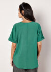 Pleat Detail V-Neck Top, Green, large