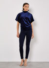 Velvet Ruched Side Top, Navy, large