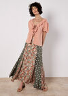 Floral Patchwork Print Midi Skirt, Khaki, large