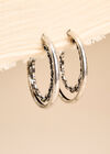 Silver Tone Double Hoop Earrings, Silver, large
