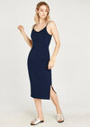 Ribbed Side Split Midi Dress, Navy, large