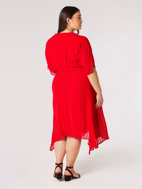 Curve Self-Stripe Midi Dress, Red, large