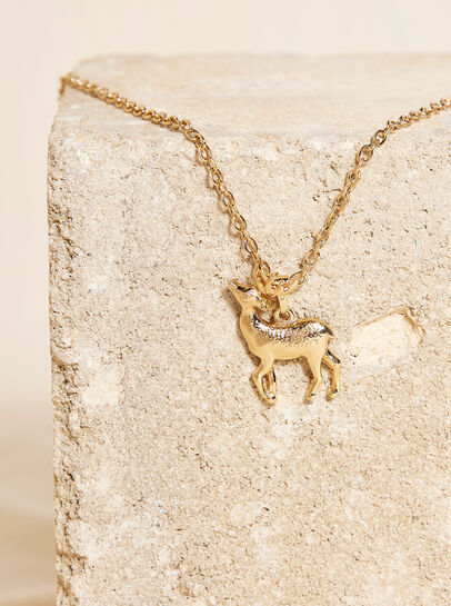 Gold Tone Reindeer Necklace