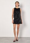 Sequin Velvet Sleeveless Top, Black, large