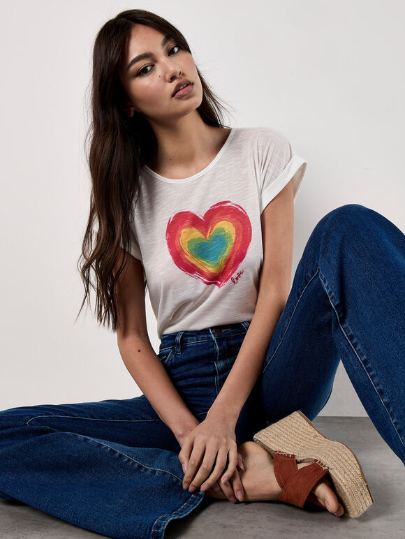 Heart Print Graphic T-Shirt, Assorted, large