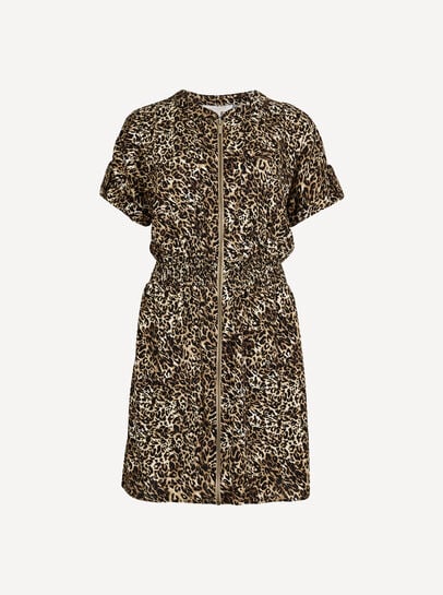 Leopard Print Zip-Down Mini Dress