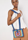 Cross Body Crochet Square Bag, Blue, large