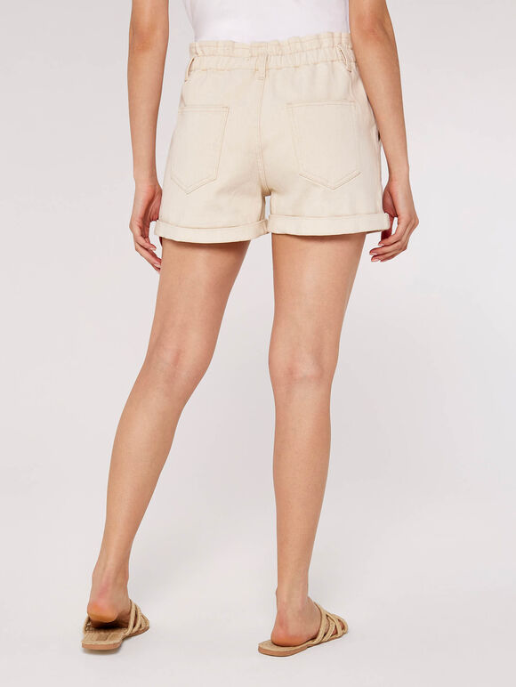 Denim Turn Up Shorts, Cream, large