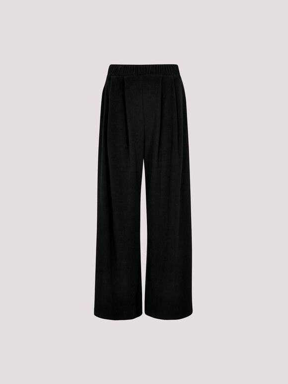 Ribbed Knit Wide Leg Trousers, Black, large