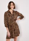 Animal Print Crepe Shirt Mini Dress, Brown, large