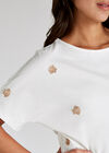 Cream Embroidered Seashell T-shirt, Cream, large