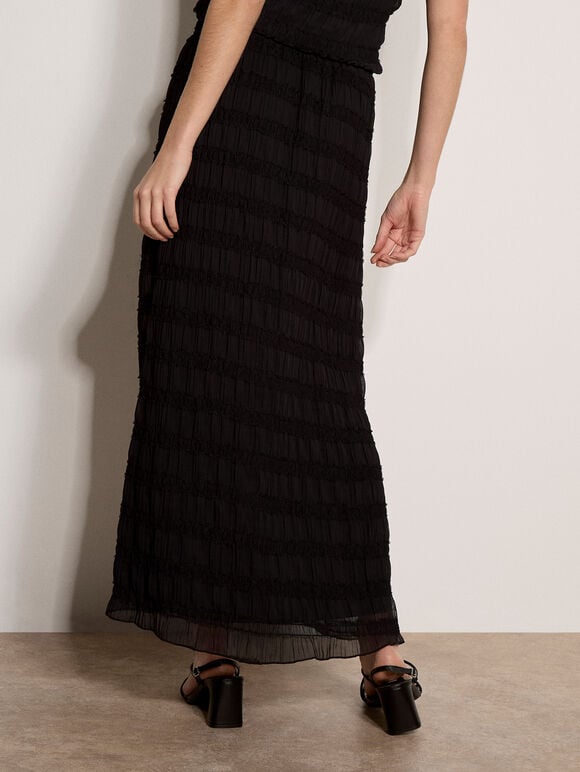 Ruched Chiffon Maxi Skirt, Black, large