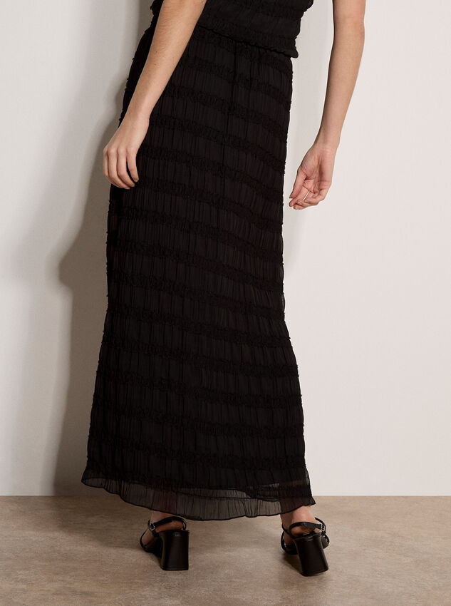 Ruched Chiffon Maxi Skirt, Black, large