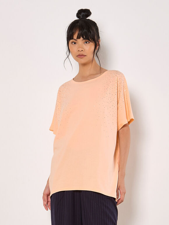 Sparkle Stud Oversized T-Shirt, Peach, large