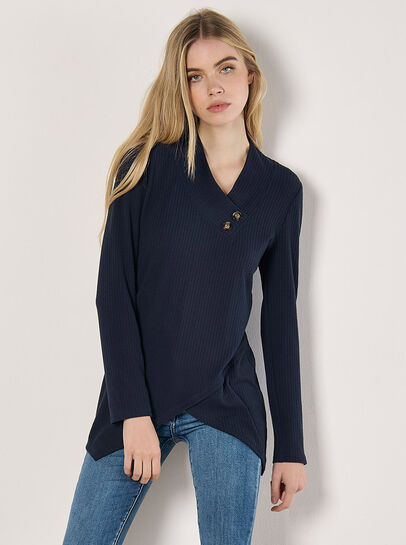 APRICOT, Wrap Hem Ribbed Tunic Top