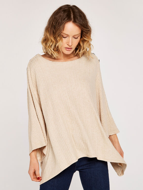 Pointelle Poncho, Stone, large