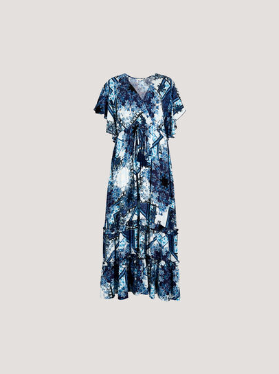 Patchwork Ruffle Tiered Midi Dress