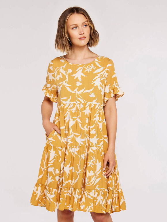 Floral Silhoutte Dress, Mustard, large