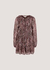 Feather Print Chiffon Mini Dress, Burgundy, large