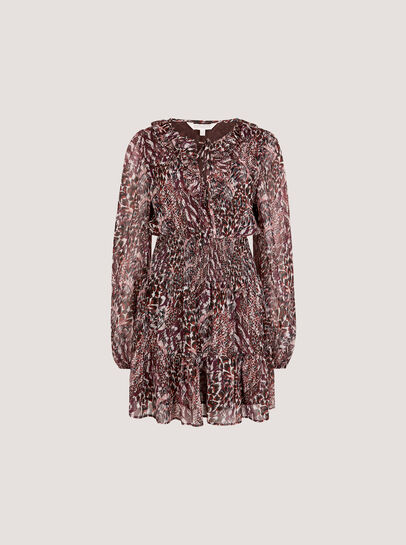 Feather Print Chiffon Mini Dress