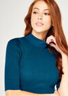 High Neck Ribbed Top, Teal, large