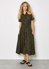Zebra Print Shirt Midi Dress, Khaki, large