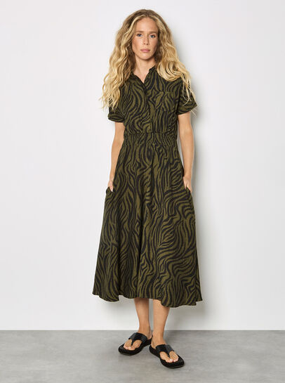 Zebra Print Shirt Midi Dress