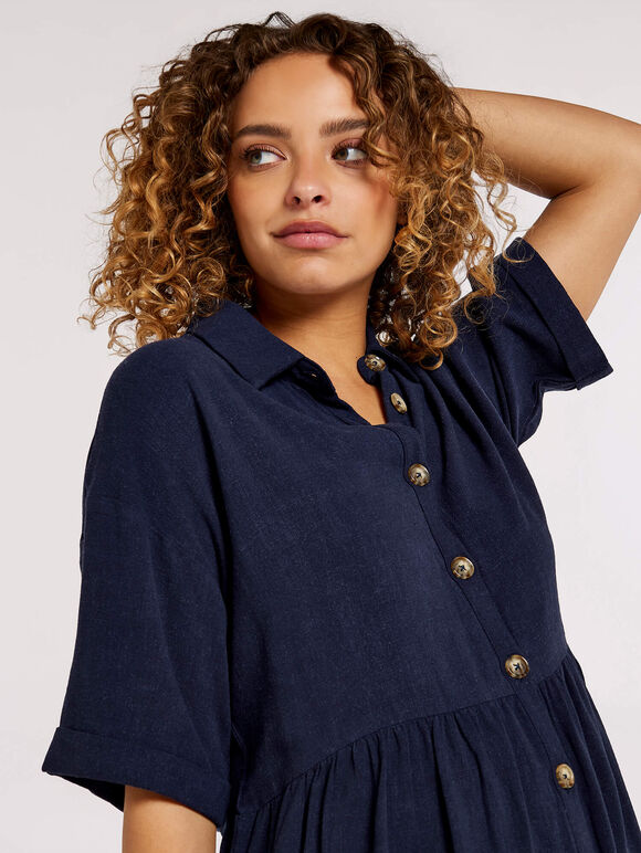 Babydoll Shirt Mini Dress, Navy, large
