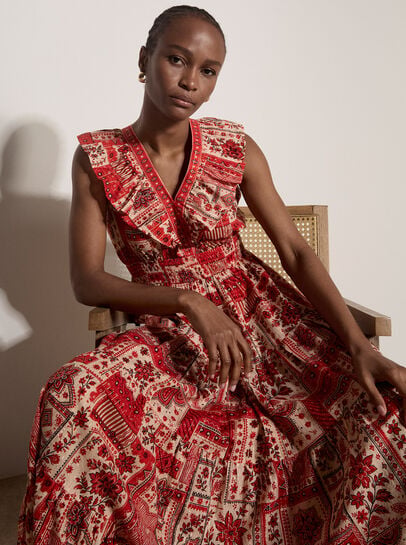 Shimmer Scarf Print Cotton Midaxi Dress