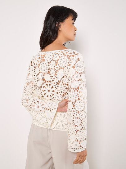 Floral Crochet Bell Sleeve Top