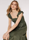 Linen Midi Dress, Khaki, large