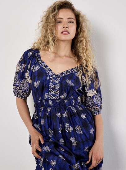 Paisley Print Button Midi Dress
