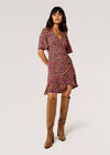 Ditsy Floral Wrap Mini Dress, Fuchsia, large