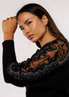 Embellished Sleeve Batwing Jumper, Black, large