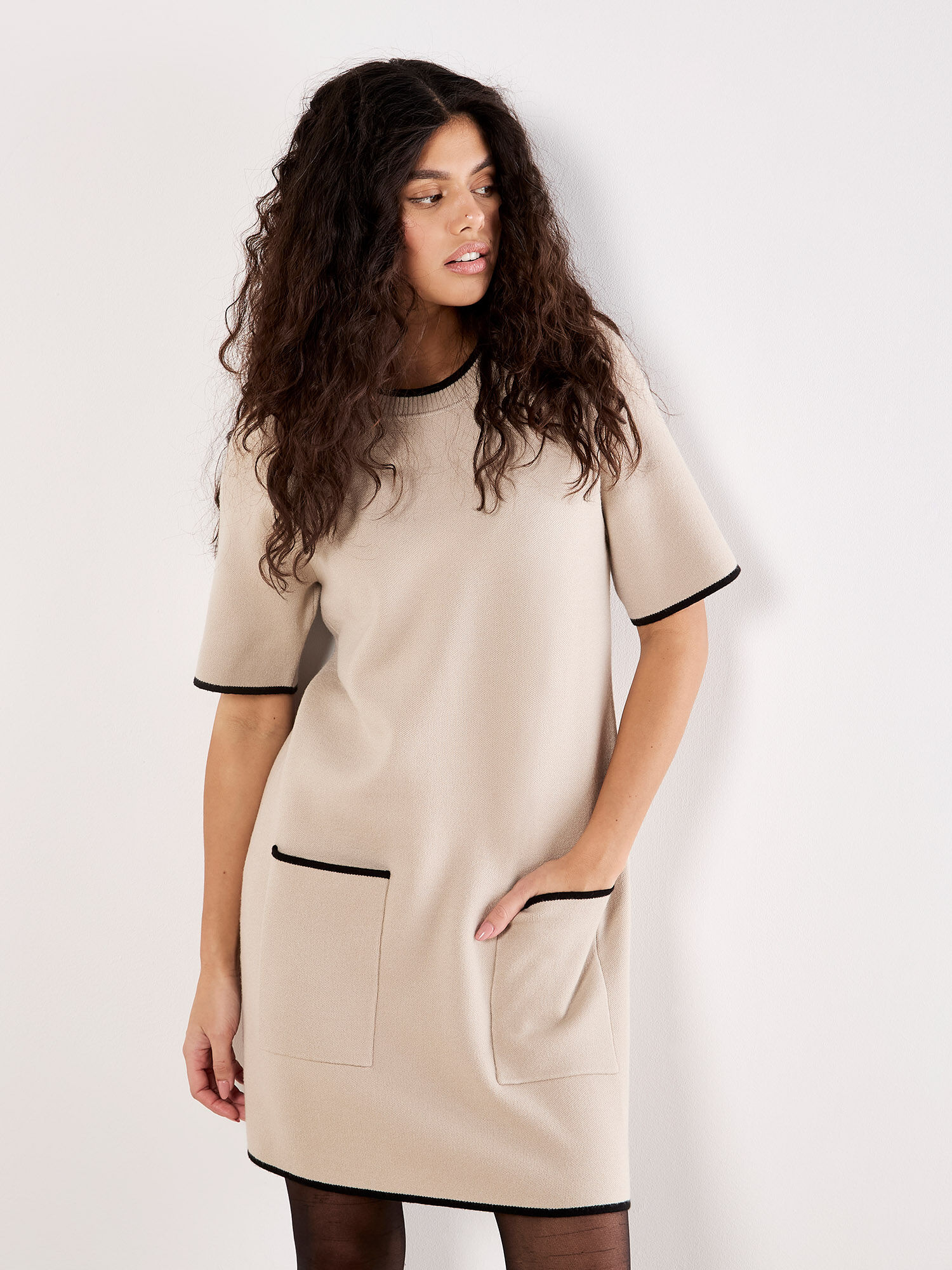 Monochrome Knitted Mini Dress | Apricot Clothing