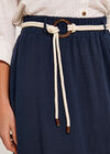 Rope Belt Cotton Midi Skirt, Navy, large