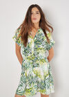 Tropical Leaf Print Smocked Mini Dress, Cream, large