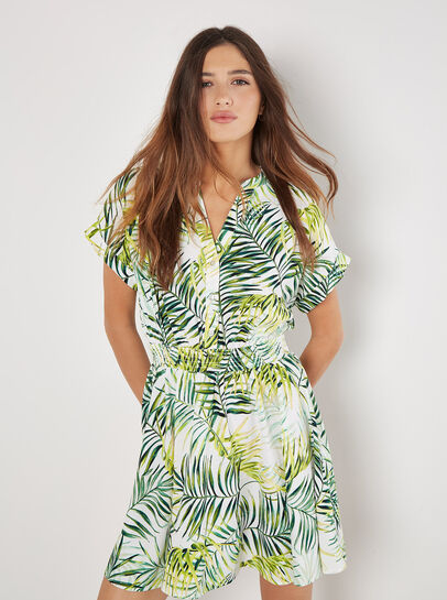Leaf Smock Waist Mini Dress