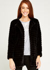 Self Stripe Faux Fur Jacket, Black, large