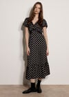 Polka Dot Satin Midi Dress, Black, large