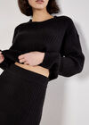 Fine Knit Cable Midi Skirt, Black, large