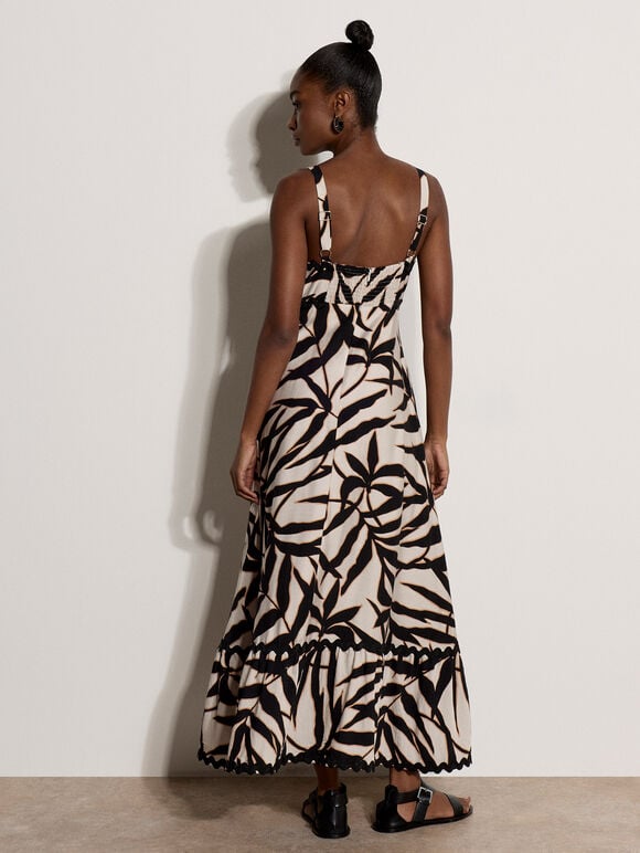 Leaf Silhouette Ric Rac Trim Maxi Dress, Stone, large