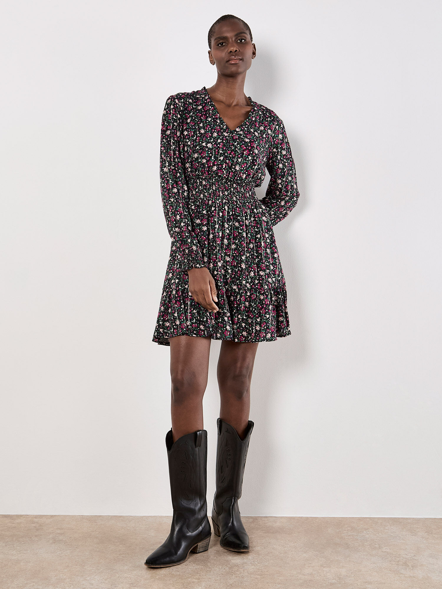 スカート Trois Logo Docking Dress Ditsy Floral Shimmer Mini Dress | Apricot Clothing