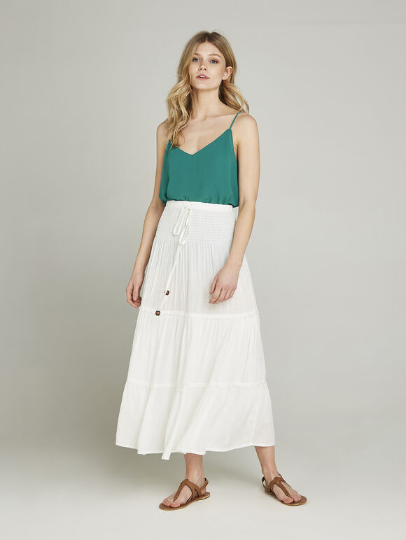 Pom Pom Trim 2in1 Dress, Cream, large
