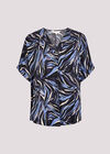 Abstract Print Pleat Blouse, Navy, large
