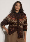 Fair Isle Chunky Knit Cardigan, Brown, large