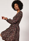 Ditsy Floral Smocked Mini Dress, Black, large