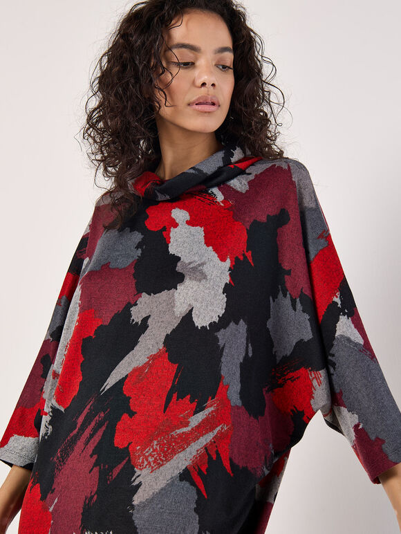 Paint Splash Cocoon Midi Dress, Red, large