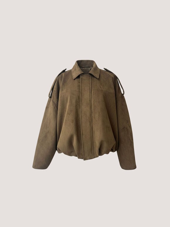 Suedette Bubble Hem Batwing Jacket, Brown, large